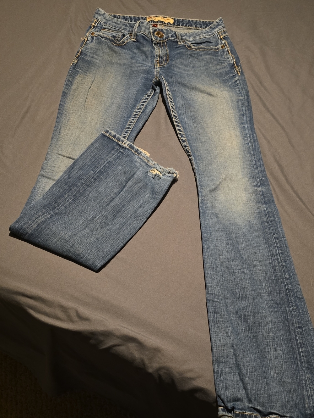 BKE Women's Blue Flare Jeans with Faded Detail